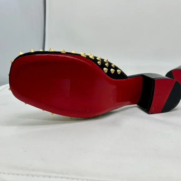 CHRISTIAN LOUBOUTIN Black Suede Mulaconka Spiked Mules Sandals EU 40.5/US 9-9.5 - Picture 4 of 8